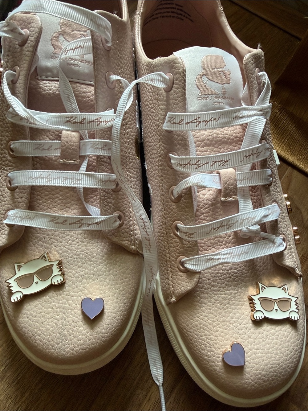Karl Lagerfeld Pale Pink Heart & Charm Lace-Up Sneakers - Picture 2 of 11